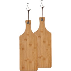 2x stuks bamboe houten snijplanken/serveerplanken met handvat 44 x 16 cm - Snijplanken