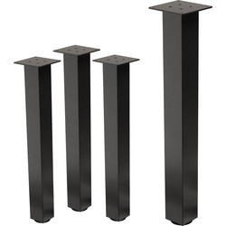 Set van 4 tafelpoten I-Design 72 cm donkergrijze look industrieel gepoedercoat stalen profiel 8x8 cm in hoogte verstelbare meubelpoten 1-4cm ML-Design
