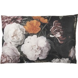 Clayre & Eef Sierkussen  60x40 cm Zwart Wit Polyester Rechthoek Bloemen Kussenhoes met Kussenvulling