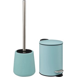 5Five Badkamer accessoires set - ijsblauw - pedaalemmer/wc-borstel - Badkameraccessoireset