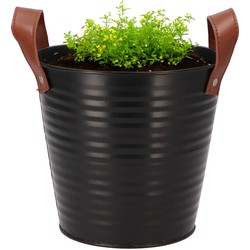 DK Design plantenpot/bloempot emmer Leather- zink - zwart - D18 x H17 cm - Plantenpotten