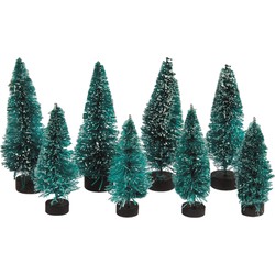 Rayher hobby kerstdorp miniatuur boompjes - 8x stuks - 5 en 7 cm - Kerstdorpen