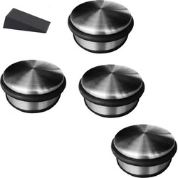 4x RVS deurstop rond 4,5 x 11 cm + deurwig - Deurstoppers