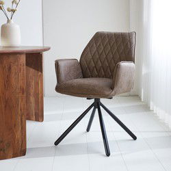 Industriële Draaibare Eetkamerstoel Stof Taupe Novan – 180° Draaibaar