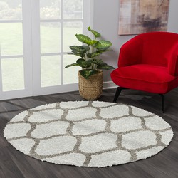 Tapijtenloods Madrid Shaggy Rond Design Vloerkleed Creme Hoogpolig- 150 CM ROND