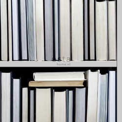 ESTAhome behang XXL boekenkast zwart. grijs. beige en wit