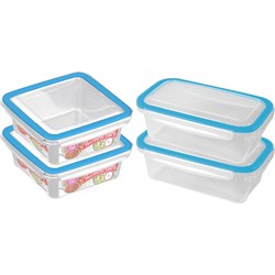 4x Voedsel plastic bewaarbakjes 0,75 en 1 liter transparant/blauw - Vershoudbakjes
