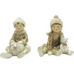Clayre & Eef Beeld Set van 2 Kinderen Beige Goudkleurig Kunststof