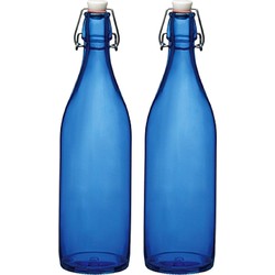 Cuisine Elegance set van 2x stuks weckflessen blauw beugeldop glas van 1 liter - Weckpotten