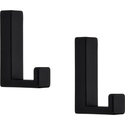 Kapstokhaak - 2x - zwart - 4 x 6,1 cm - metaal - enkele haak - modern - Kapstokhaken
