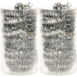 2x stuks folie tinsel slingers/guirlandes zilver 20 meter kerstslingers - Kerstslingers