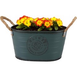 Sunnydays Teil/plantenpot - zink - petrolblauw - L29 x D18 x H15 cm - IJzeren emmer / teil