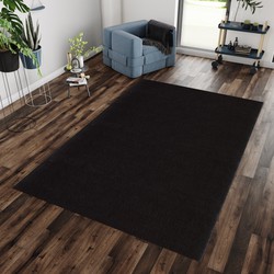 Tapijtenloods Soft Basics Wasbaar Effen Vloerkleed Zwart Hoogpolig- 140x200 CM