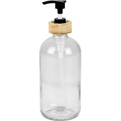 Urban Living Zeeppompje/zeepdispenser - glas/bamboe - transparant - 0.5 liter - 21 cm - Zeeppompjes