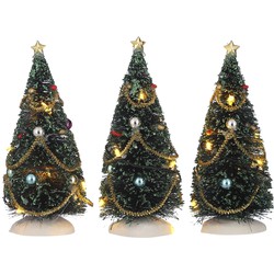 LuVille Kerstdorp Miniatuur Bomen - 3 Stuks - H15 cm - Multikleur