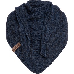 Knit Factory Sally Gebreide Omslagdoek - Driehoek Sjaal Dames - Jeans/Navy - 220x85 cm - Grof gebreid