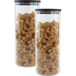OTIX Voorraadpot - Glas - met Deksel - Set van 2 - 1050ml - Zwart - Hout - SERENITY