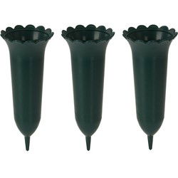 Grafvaas/grafvazen - 3x - kunststof - groen - 25 cm - Voor bloemen op graf te zetten - Vazen