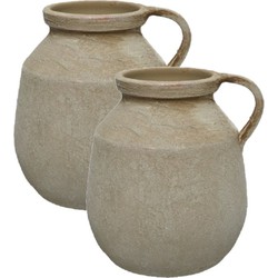 2x stuks ouderwetse creme witte terracotta kannen/kruiken 25 cm - Tuinbeelden