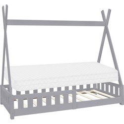 Kinderbed met uitvalbeveiliging en lattenbodem 80x160 cm Lichtgrijs grenen hout ML-Design