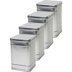 Vierkant opbergblik/bewaarblik - 4x - zilver - 16 x 25 cm - Voorraadblikken - Voorraadblikken