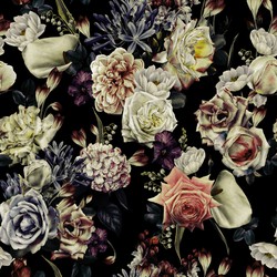 Vliesbehang - Vintage bloemen op donkere achtergrond - 300x250cm - House of Fetch