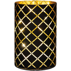 Cylinder glas gouden binnenkant met diamant patroon 8led warm wit op batterij met timer d10h15 cm mat zwart