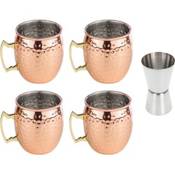 4x Cocktailbekers/cocktailglazen Moscow Mule 500 ml met RVS maatbeker / barmaatje - Cocktailglazen