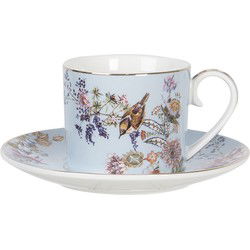 Clayre & Eef Kop en Schotel Blauw Porselein Bloemen