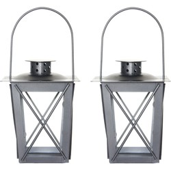 Set van 4x stuks zilveren tuin lantaarn/windlicht van ijzer 12 x 12 x 16 cm - Lantaarns