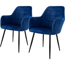 ML-Design set van 2 eetkamerstoelen, donkerblauw, met rugleuning en armleuningen