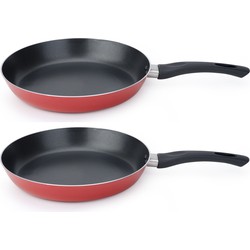 Set van 2x stuks aluminium koekenpan/hapjespan rood met anti-aanbak laag 28 cm - Koekenpannen