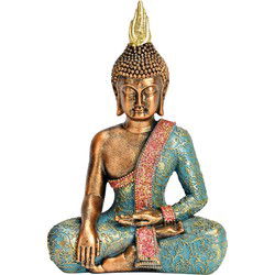Buddha van poly in turkoois, goud (B/H/D) 13x21x8cm