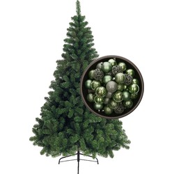 Bellatio Decorations kunst kerstboom 180 cm met kerstballen salie groen - Kunstkerstboom