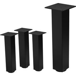 Set van 4 tafelpoten I-Design 42 cm glanzend zwart gepoedercoat staal vierkant profiel 8x8 cm In hoogte verstelbare meubelpoten 1-4 cm ML-Design