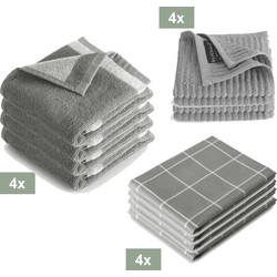 I2T Keukenset - 4x Keukendoek + 4x Theedoek + 4x vaatdoek - Grijs