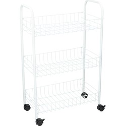 Witte opberg karretje/trolley met 3 opbergmanden 60 cm - Opberg trolley