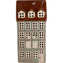 Clayre & Eef Waxinelichthouder Huis 15x11x30 cm Grijs Bruin Keramiek Theelichthouder