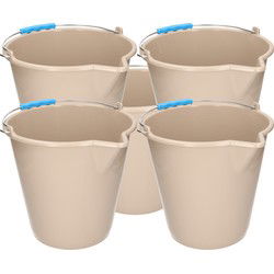 PlasticForte Emmer - 5x - met schenktuit - 12L - mokka - Emmers