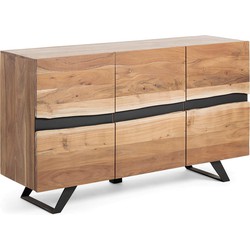 Kave Home - Uxia massief acaciahouten dressoir met 3 deuren en zwart gelakt staal, 148 x 85 cm