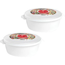 Plastic Forte Magnetronschaal met deksel/ventiel - 2x - 1,5L - wit - Magnetronbakken