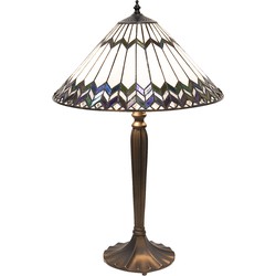 LumiLamp Tiffany Tafellamp  Ø 40x62 cm  Wit Bruin Glas Tiffany Bureaulamp