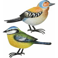 Decoratie vogels - 2x - metaal - vink en pimpelmees - 38 x 24 cm - Tuinbeelden