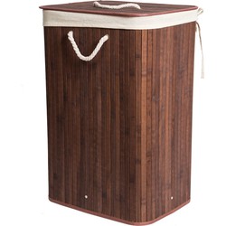 Decopatent® Grote Bamboe Wasmand met deksel - 80 L - Wasmand 1 Vak met stoffen waszak - Opvouwbaar - Wassorteerder - Bruin