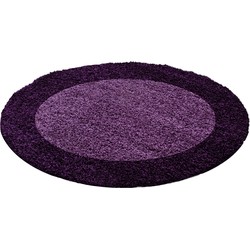 Tapijtenloods Basic Rond Shaggy Kader vloerkleed Paars Hoogpolig- 120 CM ROND