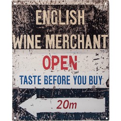 Clayre & Eef Tekstbord  20x25 cm Beige Ijzer English wine merchant Wandbord