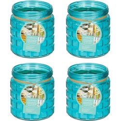 4x citronella kaarsen - glazen pot - 12 cm - blauw - geurkaarsen