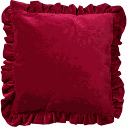 Dutch Decor YARA - Sierkussen 45x45 cm - 100% katoen - velvet - met ruches - Red Plum - donkerroze - Dutch Decor