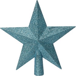 Decoris piek - ster vorm - kunststof - ijs blauw - 19 cm - kerstboompieken