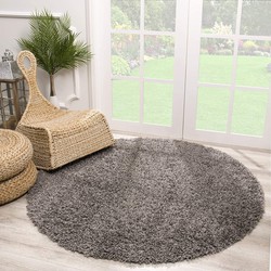 Tapijtenloods Loca Shaggy Rond Vloerkleed Grijs Hoogpolig- 120 CM ROND